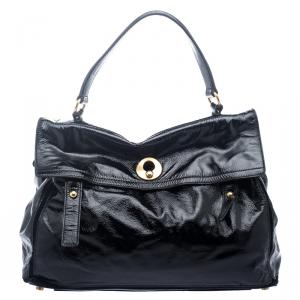Saint Laurent Black Patent Leather Large Muse Two Satchel