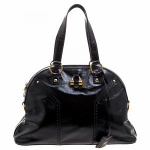 Pre Owned Saint Laurent Paris Black Patent Leather Large Muse Bag