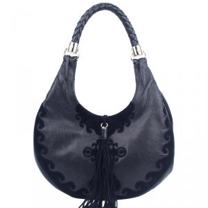 Pre Owned Saint Laurent Paris Black Leather/Suede Tassel Hobo