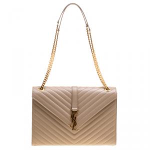 مملوكة مسبقًا Saint Laurent Light Brown Matelasse Leather Cassandre Shoulder Bag