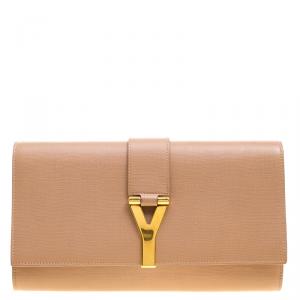 Pre Owned Saint Laurent Beige Leather Chyc Clutch