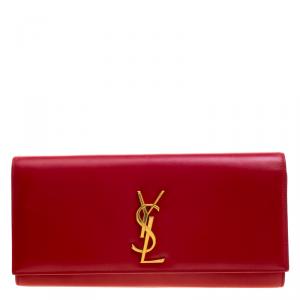 Pre Owned Saint Laurent Red Leather Cassandre Clutch