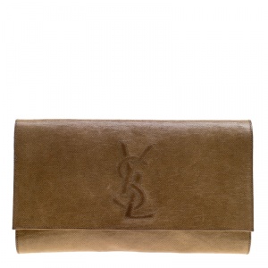 Pre Owned Saint Laurent Brown Coated Canvas Belle De Jour Flap Clutch