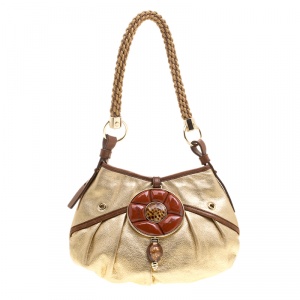 Pre Owned Saint Laurent Gold Leather Mini Hobo