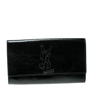 Pre Owned Saint Laurent Black Patent Leather Belle De Jour Flap Clutch