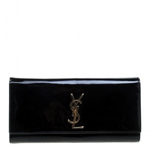 Pre Owned Saint Laurent Black Patent Leather Cassandre Clutch