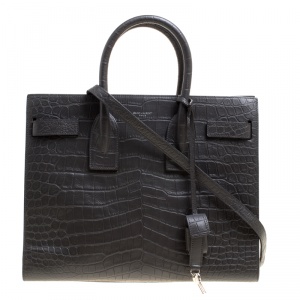 مملوكة مسبقًا Saint Laurent Black Croc Embossed Leather Small Classic Sac De Jour Tote