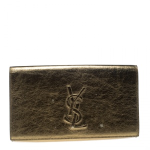 مملوكة مسبقًا Saint Laurent Mettalic Gold Patent Leather Belle De Jour Flap Clutch