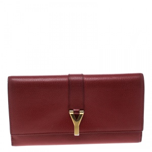 Saint Laurent Red Leather Y Line Continental Wallet