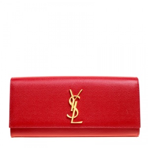 Pre Owned Saint Laurent Red Leather Cassandre Clutch