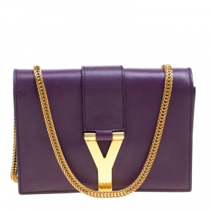 Pre Owned Saint Laurent Purple Leather Mini ChYc Crossbody Bag