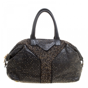 Saint Laurent Black Leather Studded Easy Y Satchel