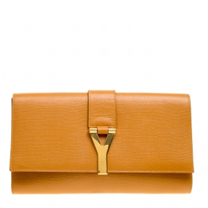 مملوكة مسبقًا Saint Laurent Tan Leather Belle De Jour Flap Clutch
