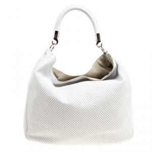 Saint Laurent White Perforated Leather Roady Hobo