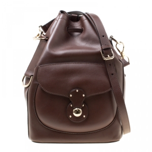 Pre Owned Ralph Lauren Brown Leather Ricky Drawstring Bucket Bag