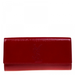 Pre Owned Saint Laurent Red Patent Leather Small Belle De Jour Flap Clutch