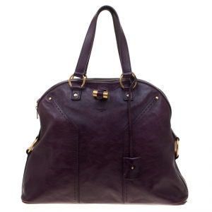 Pre Owned Saint Laurent Purple Leather Oversized Muse Bag