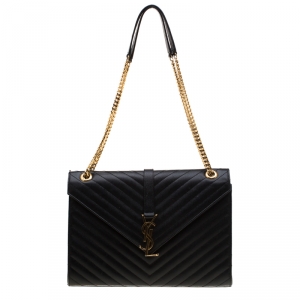 مملوكة مسبقًا Saint Laurent Black Matelasse Leather Large Cassandre Flap Bag