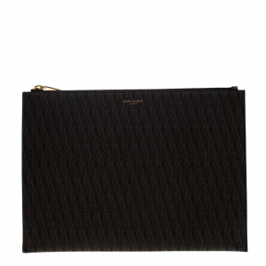 Saint Laurent Brown Monogram Coated Canvas Zip Pouch