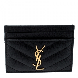 Pre Owned Saint Laurent Black Monogram Matelasse Leather Logo Card Holder