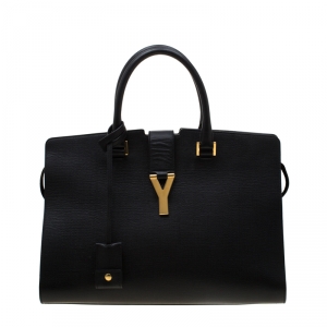 Saint Laurent Black Textured Leather Medium Cabas Chyc Satchel