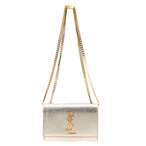 مملوكة مسبقًا Saint Laurent Metallic Gold Leather Small Kate Monogram Shoulder Bag