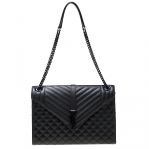 مملوكة مسبقًا Saint Laurent Black Mix Matelasse Leather Large Cassandre Flap Bag