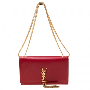 Pre Owned Saint Laurent Red Leather Kate Monogram Tassel Shoulder Bag