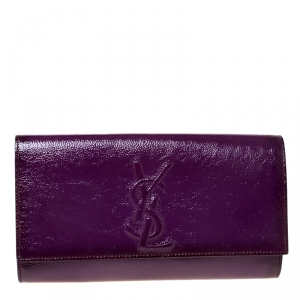Pre Owned Saint Laurent Purple Patent Leather Belle De Jour Flap Clutch