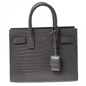 Pre Owned Saint Laurent Grey Croc Embossed Leather Nano Classic Sac De Jour Tote