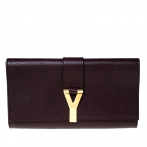 مملوكة مسبقًا Saint Laurent Paris Dark Burgundy Leather Chyc Clutch