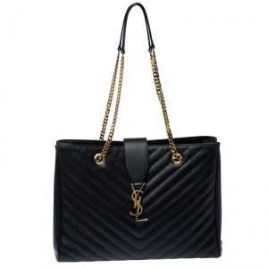 مملوكة مسبقًا Saint Laurent Black Matelasse Leather Cassandre Shopper Tote