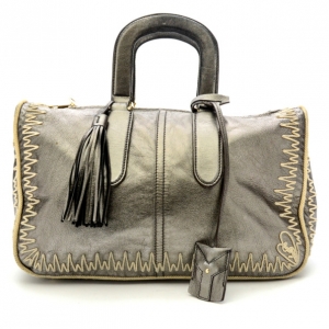 Yves Saint Laurent Silver Embroidered Boston Bag