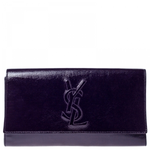 Pre Owned Saint Laurent Paris Purple Patent Leather Belle De Jour Flap Clutch