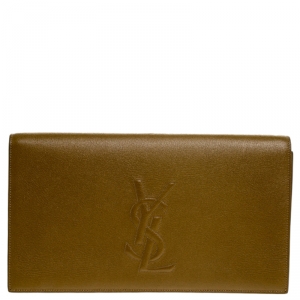 Pre Owned Saint Laurent Dark Beige Leather Belle De Jour Flap Clutch
