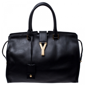 Pre Owned Saint Laurent Black Leather Medium Cabas Chyc Tote