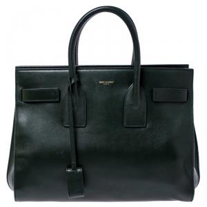Pre Owned Saint Laurent Green Leather Small Classic Sac De Jour Tote