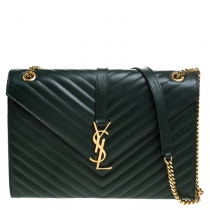 مملوكة مسبقًا Saint Laurent Green Matelasse Leather Large Cassandre Flap Bag