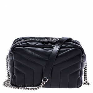 Saint Laurent Black Matelasse Leather Small Lou Lou Bowling Bag