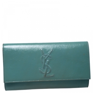Saint Laurent Paris Mint Green Patent Leather Belle De Jour Flap Clutch