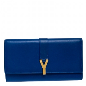 محفظة سان لوران باريس Y-ليغان بقلاب جلد أزرق 
