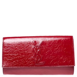 Pre Owned Saint Laurent Red Patent Leather Belle De Jour Flap Clutch