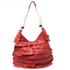 Pre Owned Saint Laurent Paris Orange Ruffle Leather St Tropez Horn Hobo