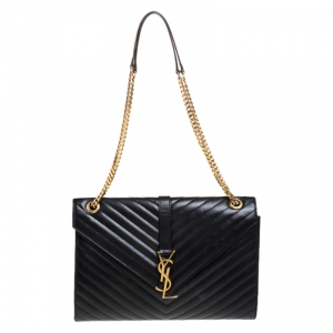 مملوكة مسبقًا Saint Laurent Black Matelasse Leather Large Cassandre Flap Bag