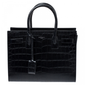 مملوكة مسبقًا Saint Laurent Black Croc Embossed Leather Baby Classic Sac De Jour Tote