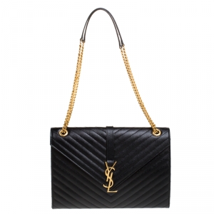مملوكة مسبقًا Saint Laurent Black Matelasse Leather Large Cassandre Flap Bag