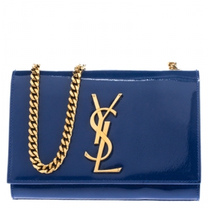 مملوكة مسبقًا Saint Laurent Blue Patent Leather Small Kate Monogram Shoulder Bag
