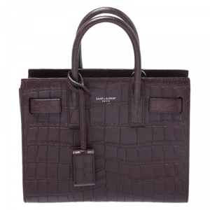 Pre Owned Saint Laurent Burgundy Croc Embossed Leather Nano Classic Sac De Jour Tote