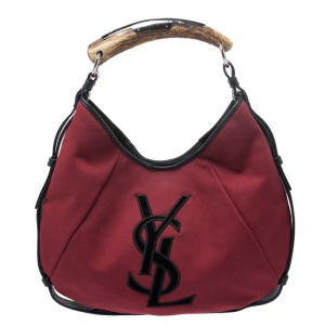 Saint Laurent Red/Black Canvas and Leather Mombasa Horn Hobo 