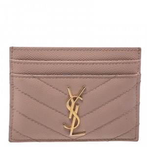 Pre Owned Saint Laurent Nude Matelasse Leather Monogram Card Holder